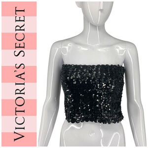 Vintage Y2K Victoria's Secret Sz L Black Sequin Tube Top Bandeau Strapless Disco